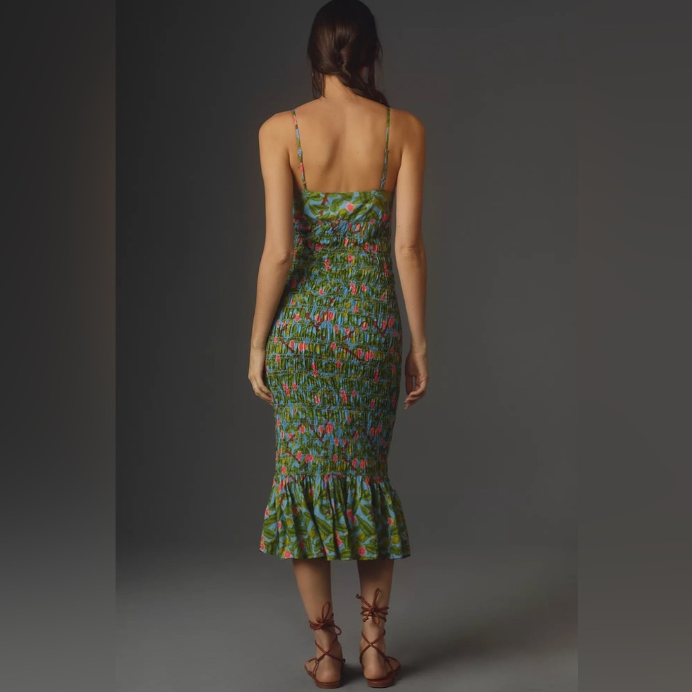 Anthropologie Green Floral Midi Dress - Picture 3 of 9